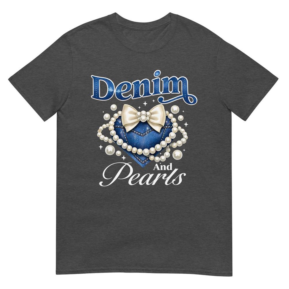 Pearls And Denim Outfit Bow Denim Pearls Ladies Girls Unisex Tshirt