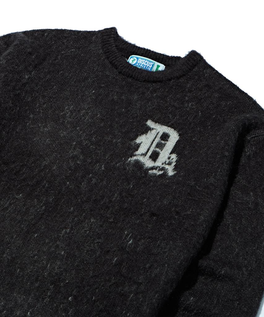 DISCUS ATHLETIC Gothic Logo Jacquard Knit Sweater Charcoal