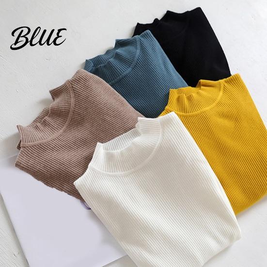 Women Knitwear Knitting Bottoming Shirt Half High Collar Long Sleeve Solid Color Slim Fit Tops Ribbed Warm Fall Winter Knit