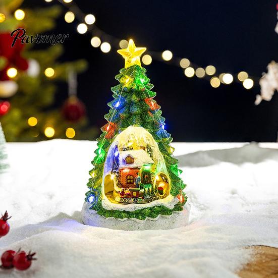 Weihnachtsbaumschmuck 2 Stück Zug Spieluhr mit drehendem Licht, Schneedorf Karussell Innenbereich Festliche Partyartikel Schmuckstück, Batterie/USB