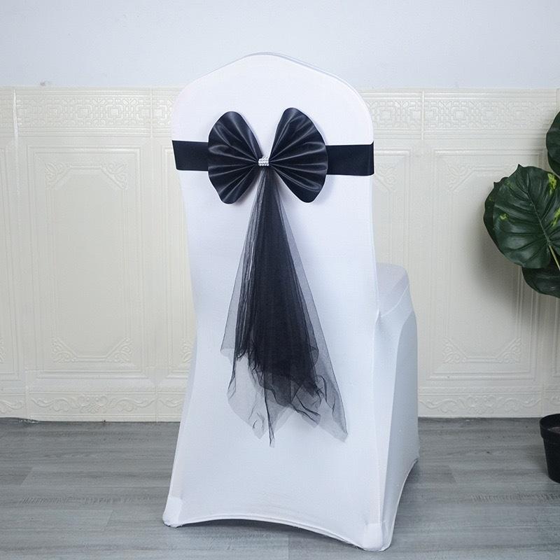 Chair Back Decoration Elegant Stretch Chair Bow Organza Ribbon Chair Decor For Birthday Hotel Wedding Accessories