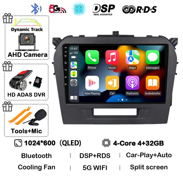 Android 14 Carplay Auto WIFI+4G For Suzuki Vitara 4 2017 2018 2019 2020 2021 2022 Car Radio Stereo Multimedia GPS Video Player