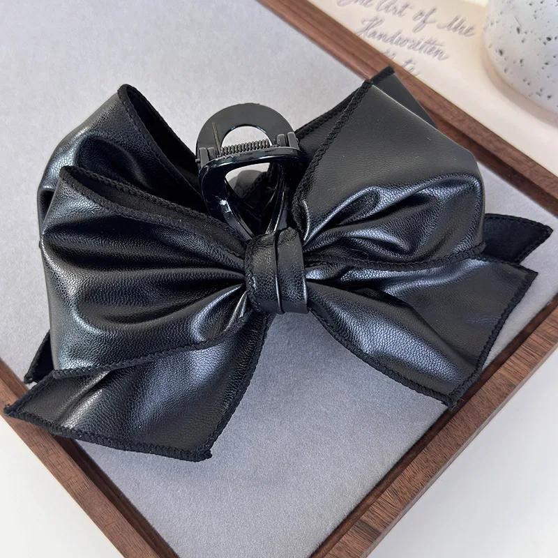 Retro Leather Stripe Bow Hair Claw Headband Womans Elegant Hair Pins Large Shark Clips Female Fashion Barrettes Hair Accessories