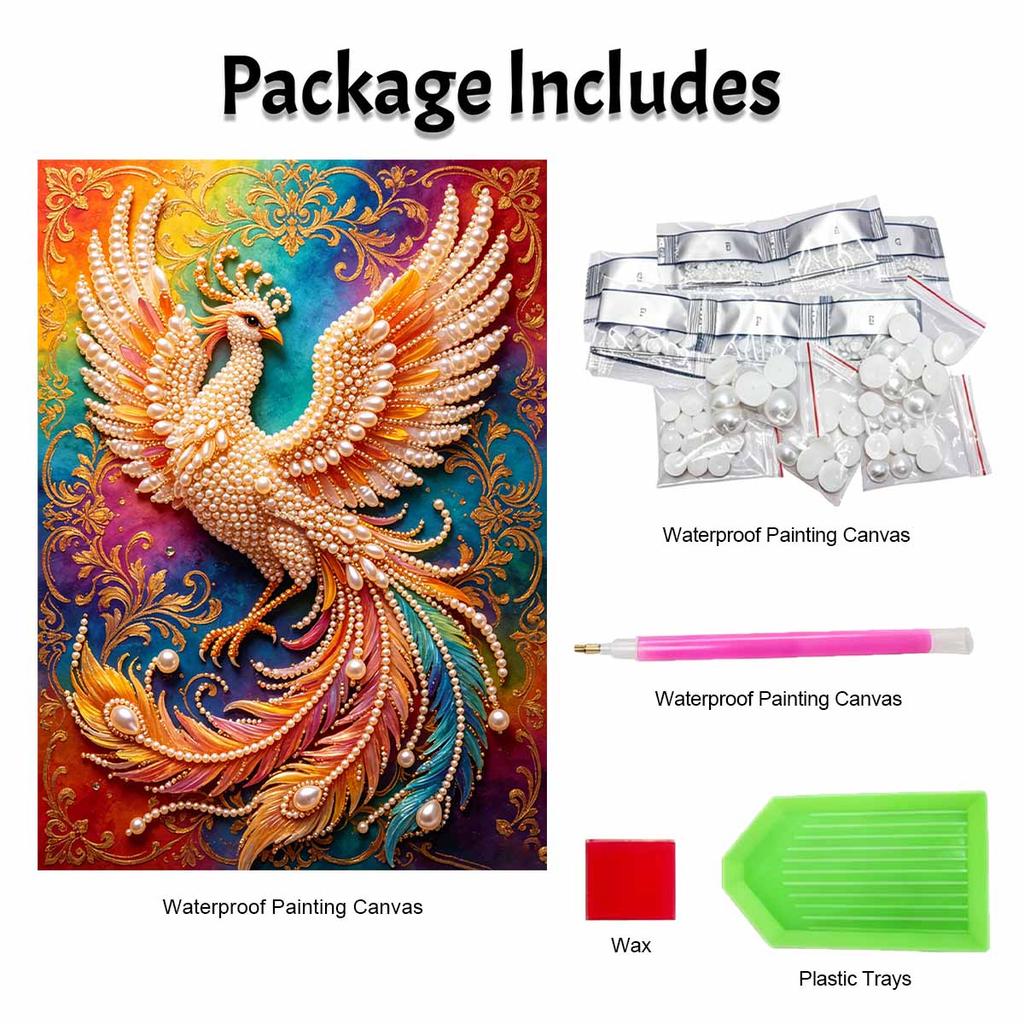 Majestic Phoenix Pearl Kit 5D Round Rhinestone Art Handmade Wall Picture Elegant Home Decor Present for Daily and Holiday Use