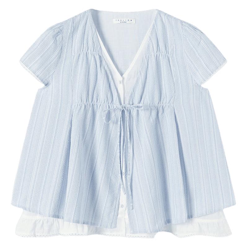 TonLion Women s Fake Two-Piece Short-Sleeve Shirt XL
