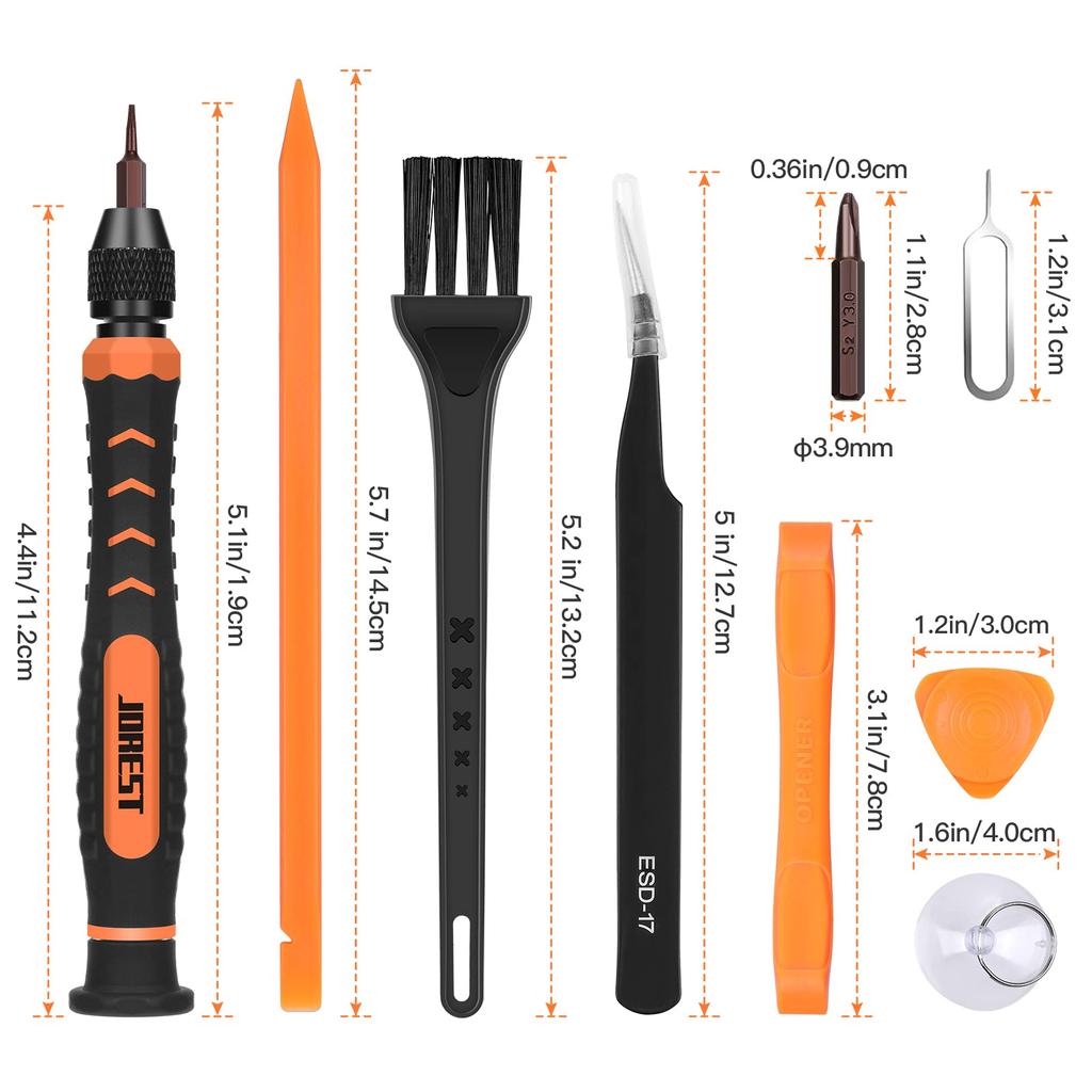 JOREST 38dílná sada přesných šroubováků, DIY nářadí, trojúhelníkový šroubovák ve tvaru Y Y000Y00Y0Y1, Torx T1 T2 T3 T4 T5, T6 T7 T8 T9 T10 T15 T20,