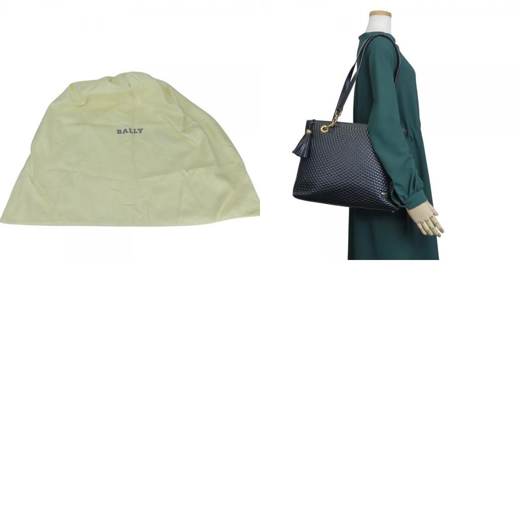 Used BALLY Tote Bag quilting leather black Chain