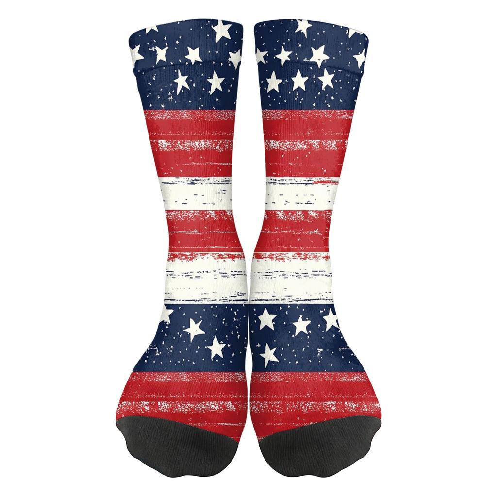 Women Breathable Comfortable Crew Socks Mid Calf Socks with Independence Day Themed Print Soft Stretchy Material for Daily Wear