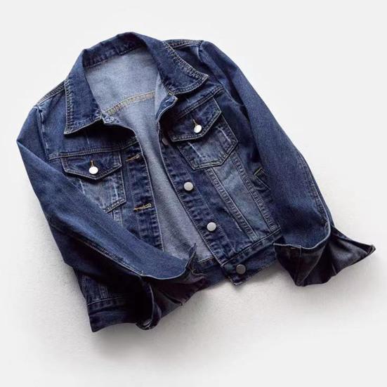 Giacca da Donna Colletto Revers Manica Lunga Monopetto Tinta Unita Bottoni Taschini sul Petto Slim Fit Denim Hip Hop