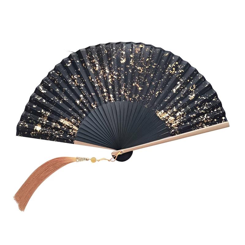 Gold Fan Silver Folding Fan Chinese Style Black Fan Summer Portable Portable Classical Folding Fan Chinese Ancient Style Female Fan