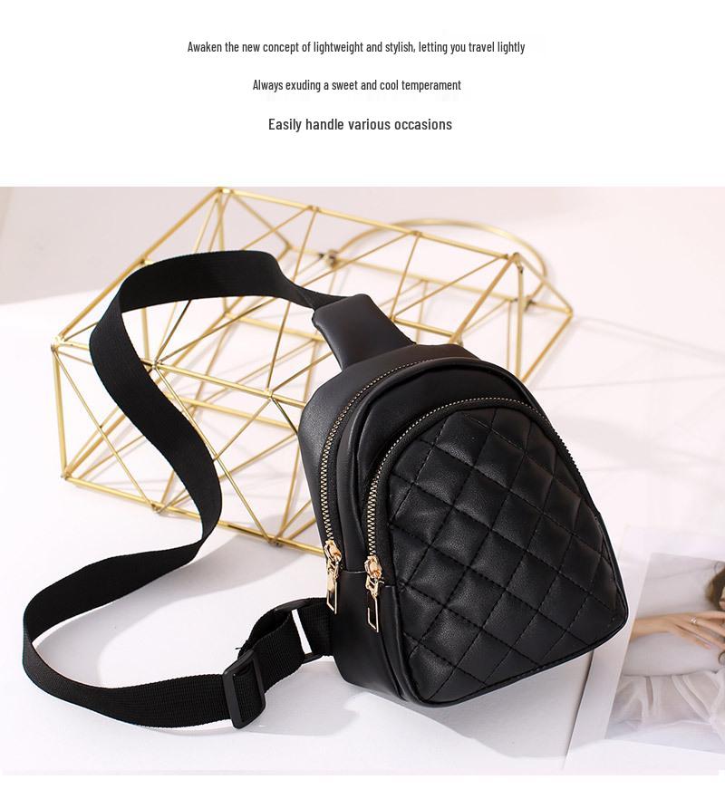 2026 Women's Textured PU Chest Bag: Fashion Diamond Lattice with Wide Shoulder Strap for Casual Wear