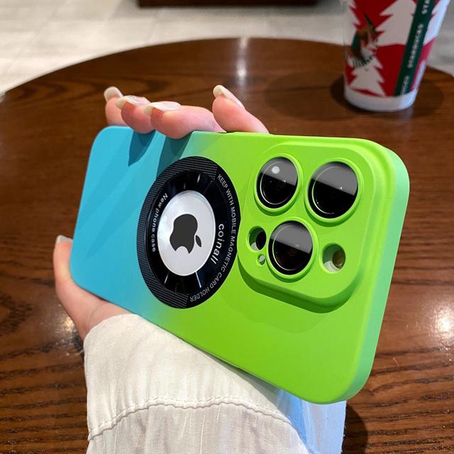 Gradient Silicone Wireless Charge Phone Case For Iphone 11 12 13 14 Pro Max 14plus 14pro Magnetic Logo Hole Lens Protector Cover