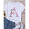 Letter combination fashion women's T-shirt pink flower letter font A-Z short sleeved top black T-shirt women