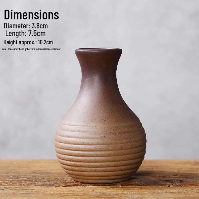 Zen Retro Ceramic Vase: Simple Antique Pottery for Dried Flowers, Small Table Ornament, or Hydroponic Plant Container for Living Room.