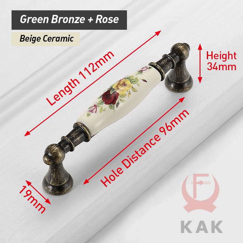 KAK Vintage Bronze Ceramic Cabinet Handles Wardrobes Door Pulls European Style Kitchen Handle Drawer Knobs Furniture Handle