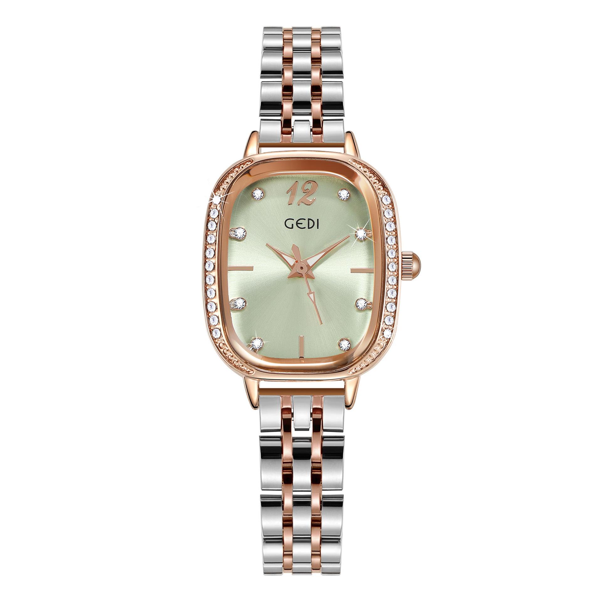 Light Luxury Diamond-Encrusted Oval Women S Watch Compact Room Gold Stainless Steel Student Watch Waterproof Quartz Women S Watch