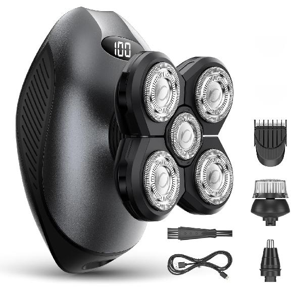 Electric Razor for Men, Head & Body Hair Shaver for Men, Cordless Rechargeable Wet/Dry Bald Head & Groin Waterproof Razor with Rotary