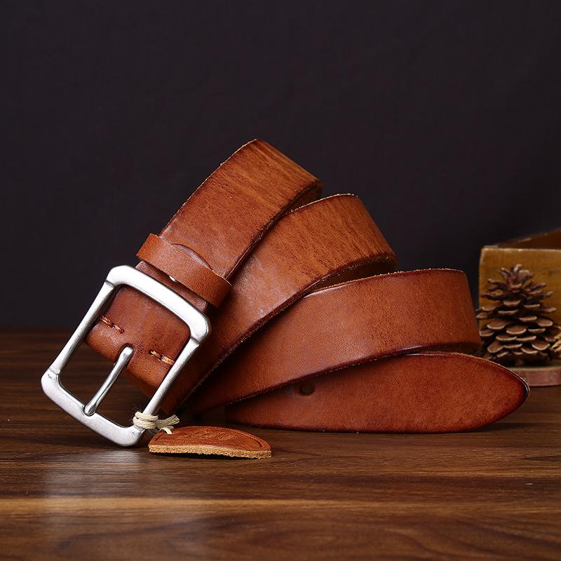 Thickened Water-Dyed Matte First Layer Cowhide Stainless Steel Belt Men'S Genuine Leather Versatile Retro Casual Jeans Belt Men'S
