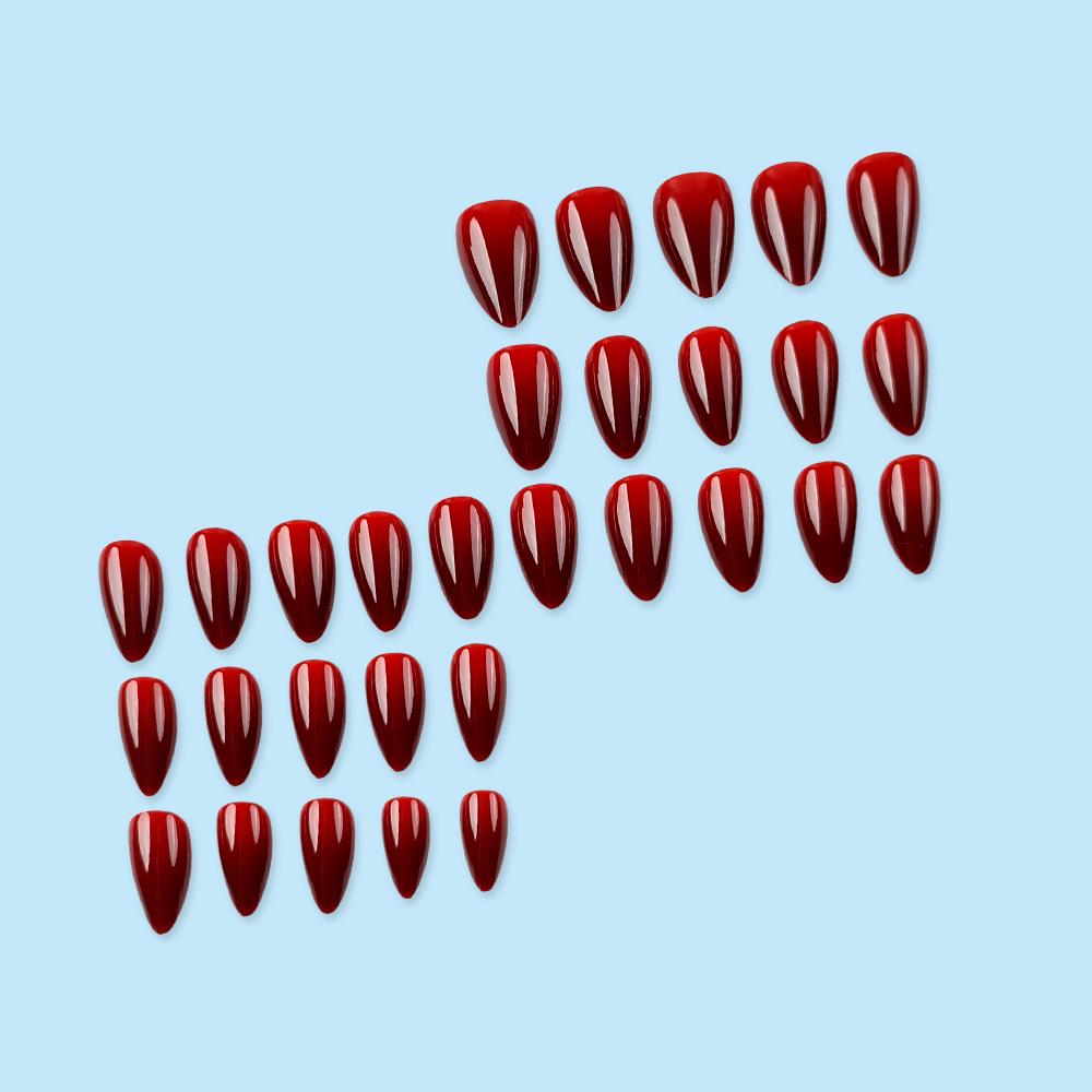Set of 30 Wine Red Minimalist Press-On Nails - Elegant Solid Color Nail Art Patches