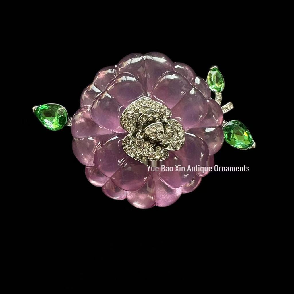 Purple Camellia Jelly Brooch: Vintage Court Style Accessory for Women's Coats