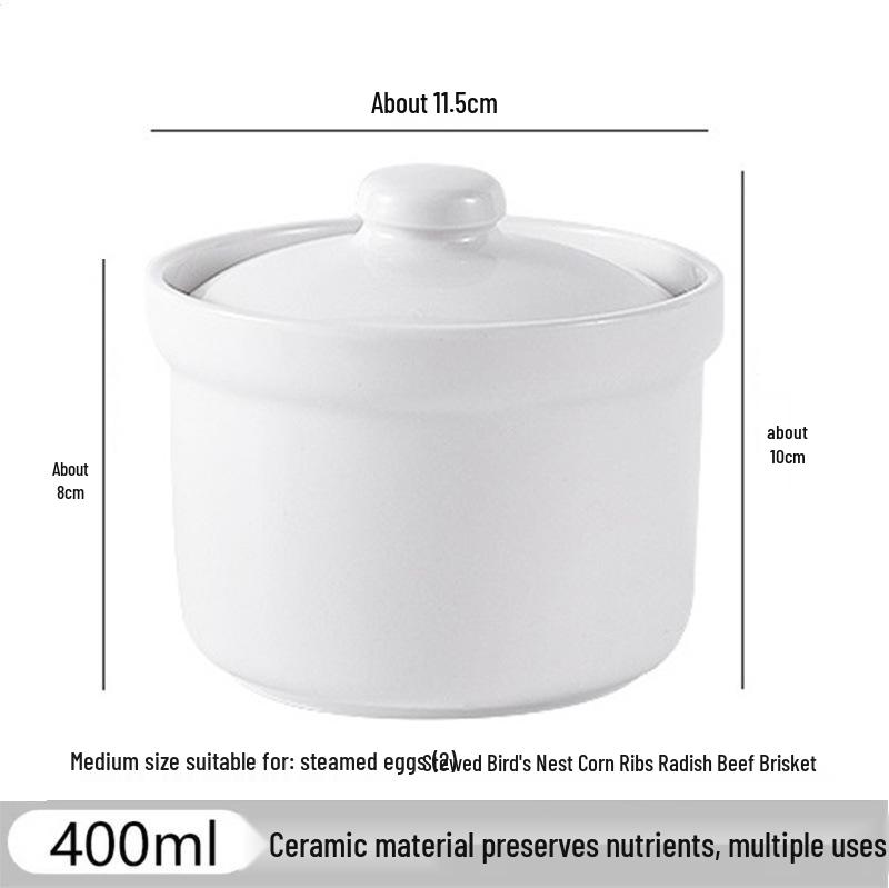 Dual-Handled Ceramic Stew Pot with Lid, Small Double Boiler & Soup Pot, Bird's Nest Stew Bowl, Steamed Egg Cup for Health Cooking.