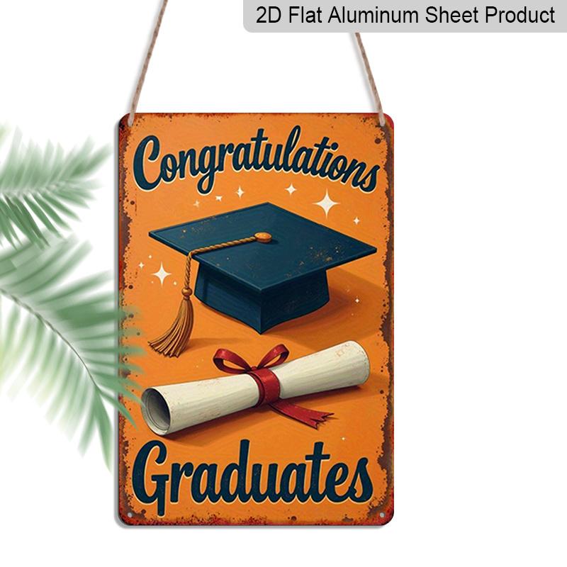 

2D Flat - 1pc Vintage Metal Sign, 7.8x11.8 - Congratulations Graduates with Graduation Cap & Diploma Design | Rustic Orange Background, Ideal for 20*30cm