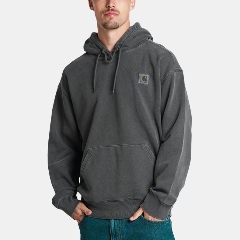 Carhartt WIP Logo Hooded Long Sleeve Kangaroo Pocket Sweatshirt Men Sweatshirt Graphite I029963-87-GD