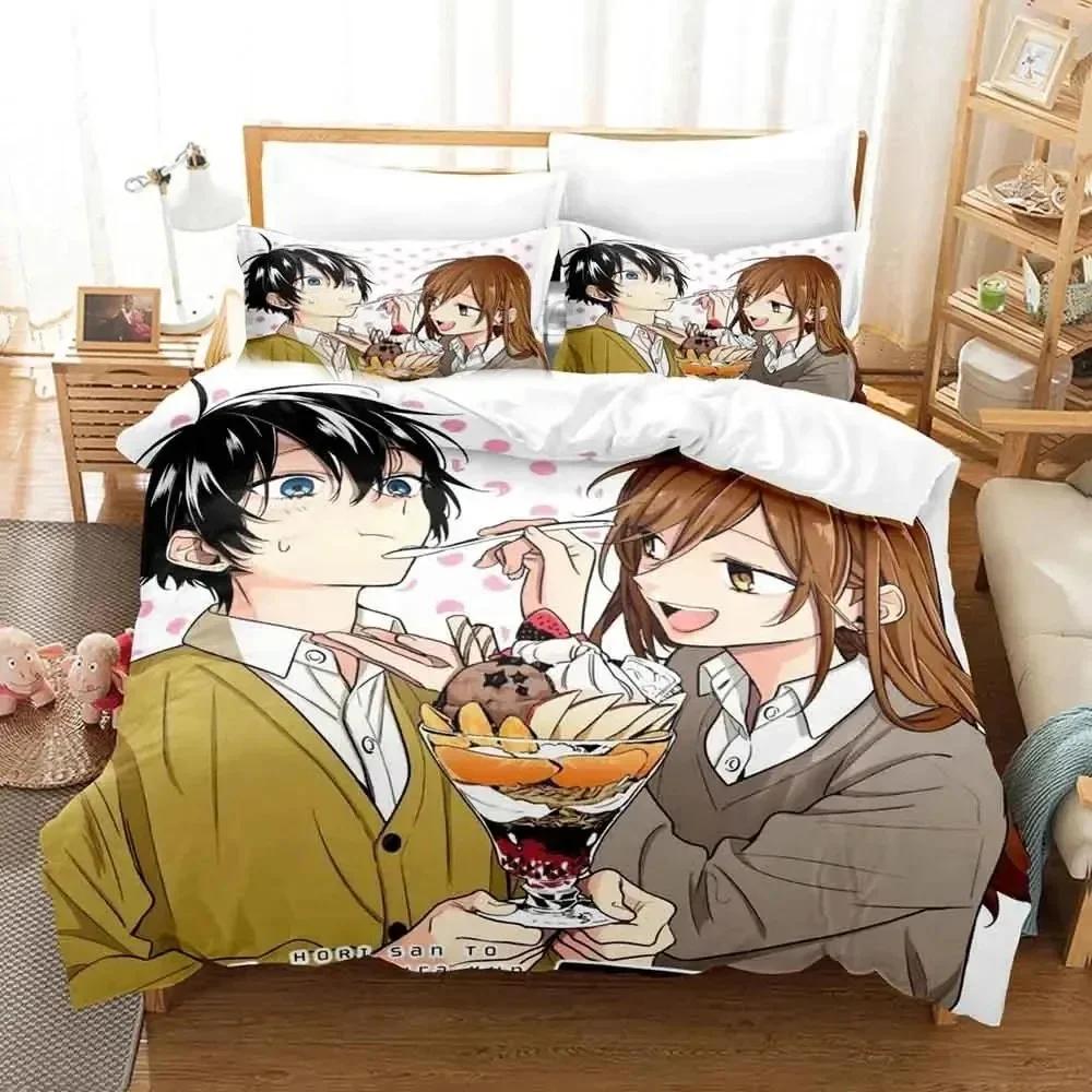 Luxuriöses Neues 3D-Druck Anime Hori San To Miyamura Kun Horimiya Bettwäsche-Set Bettbezug Bett-Set Steppdeckenbezug Kissenbezug Queen-Size