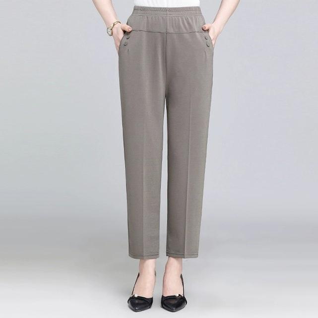 Mittleren Alters und Alte Frauen Frühling Sommer Hose Dünne Elastische Taille Lose Baumwolle Mutter Lange Casual Hosen Plus Größe