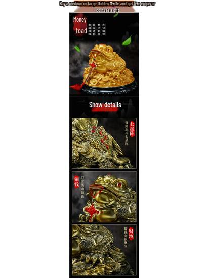 Large Golden Lucky Toad Figurine for Living Room, Office, or Wine Cabinet Decor