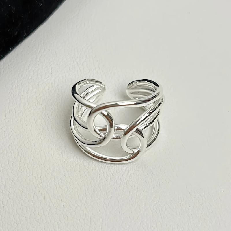 Sam Panda 925 Silver Rings For Women Men Fine Jewelry Finger Adjustable Open Vintage Chain Ring For Party Birthday Gift