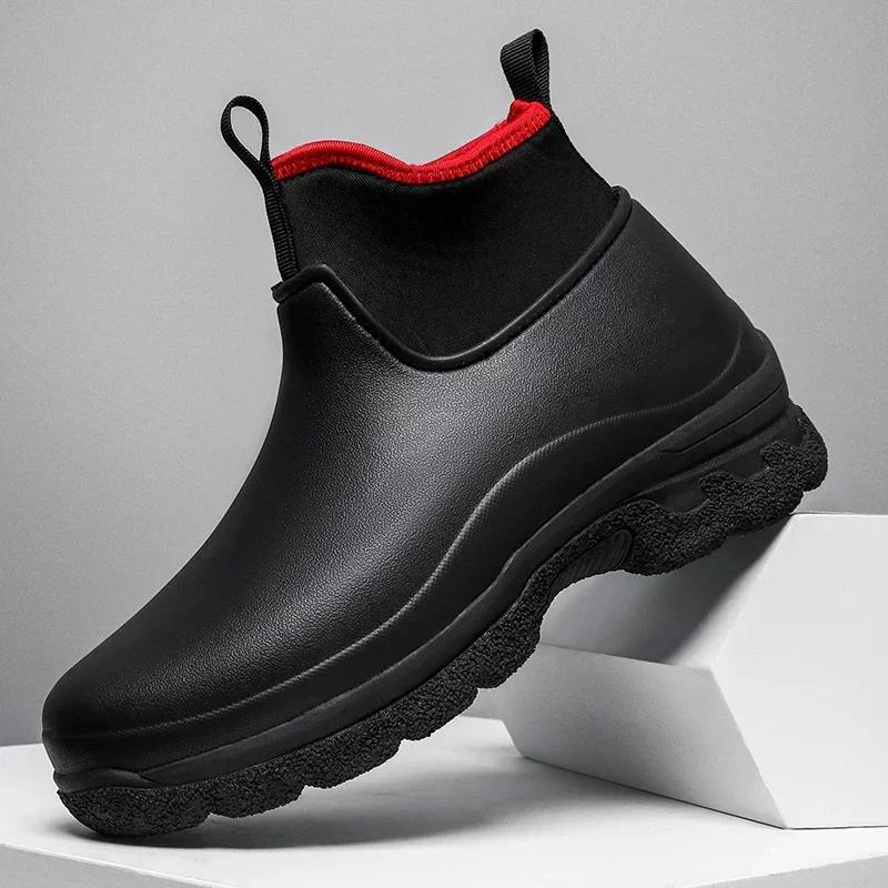 Kitchen Shoes Outdoor Versatile Wear Resistant and Oil Resistant Short Rain Boots for Men's Waterproof and Anti Slip Zapatillas