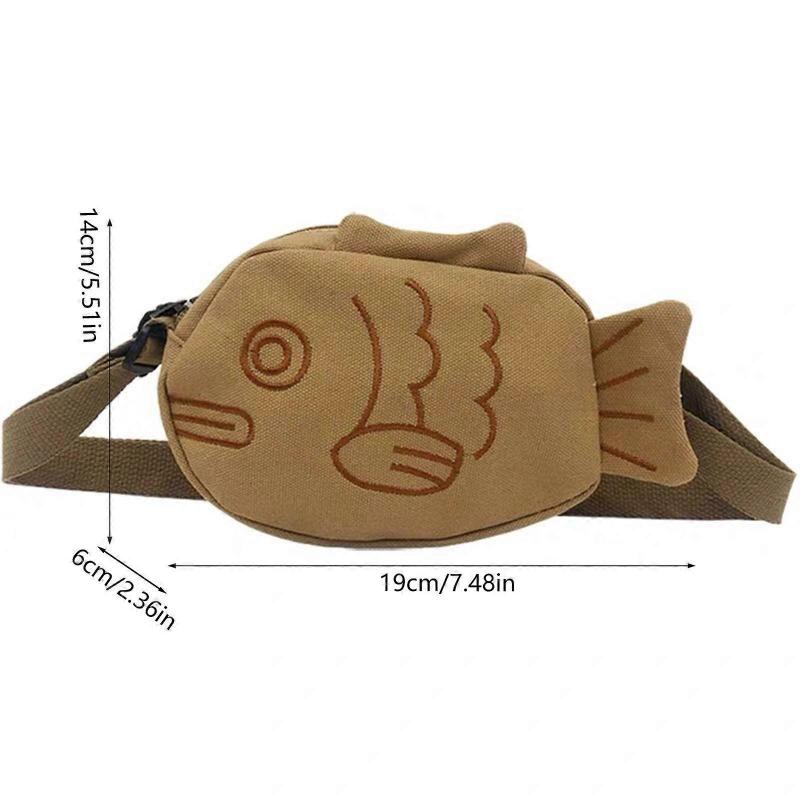 Cute Fish Shape Canvas Shoulder Bags Crossbody Fanny Pack Outdoors Sport Waist Bag Zipper Purse Student Phone Bag