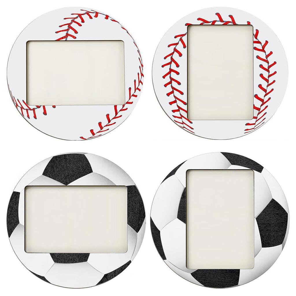 2Pcs Wood Baseball Soccer Photo Frames Sports Themed Tabletop Display Picture Holders for Home Decors for Athletes Teams