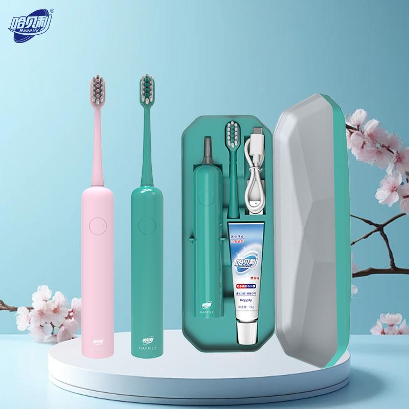 Happily Rechargeable Adult Smart Toothbrush with Soft Bristles Private Label Custom Soft Electric Teeth Cleaning Brush