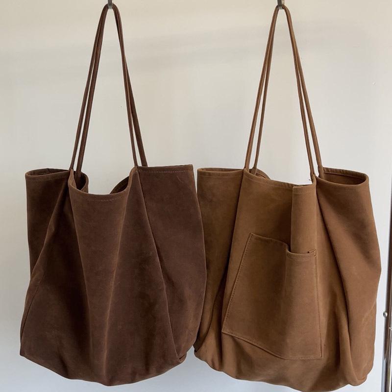 Large Capacity Suede Shoulder Tote: Artistic Lazy Style for Students & Shoppers