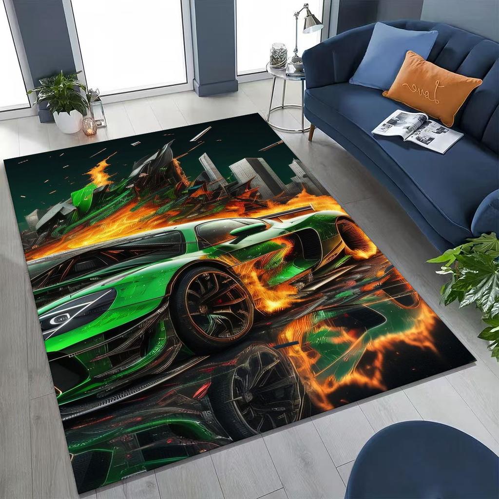 Alfombra Decorativa para Habitación, Sala de Estar, Sofá, Hogar, Felpudo, Alfombrilla de Piso Grande Antideslizante, Concepto Futuro Coche Deportivo Bicicleta de Carreras Motocicleta