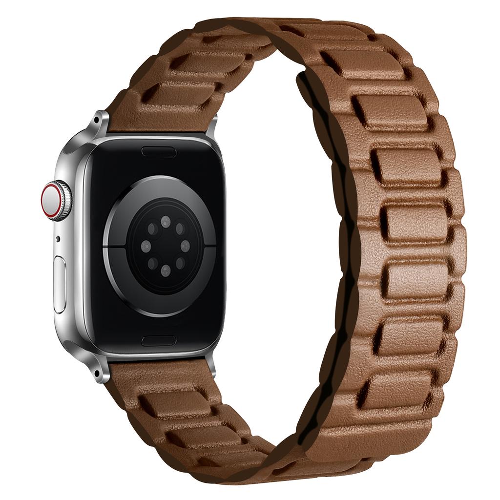 Watch Band For Apple Watch Series 10 9 8 7 SE 6 5 4 3 2 1 42mm 41mm 40mm 38mm 3-Bead Magnetic Leather Strap