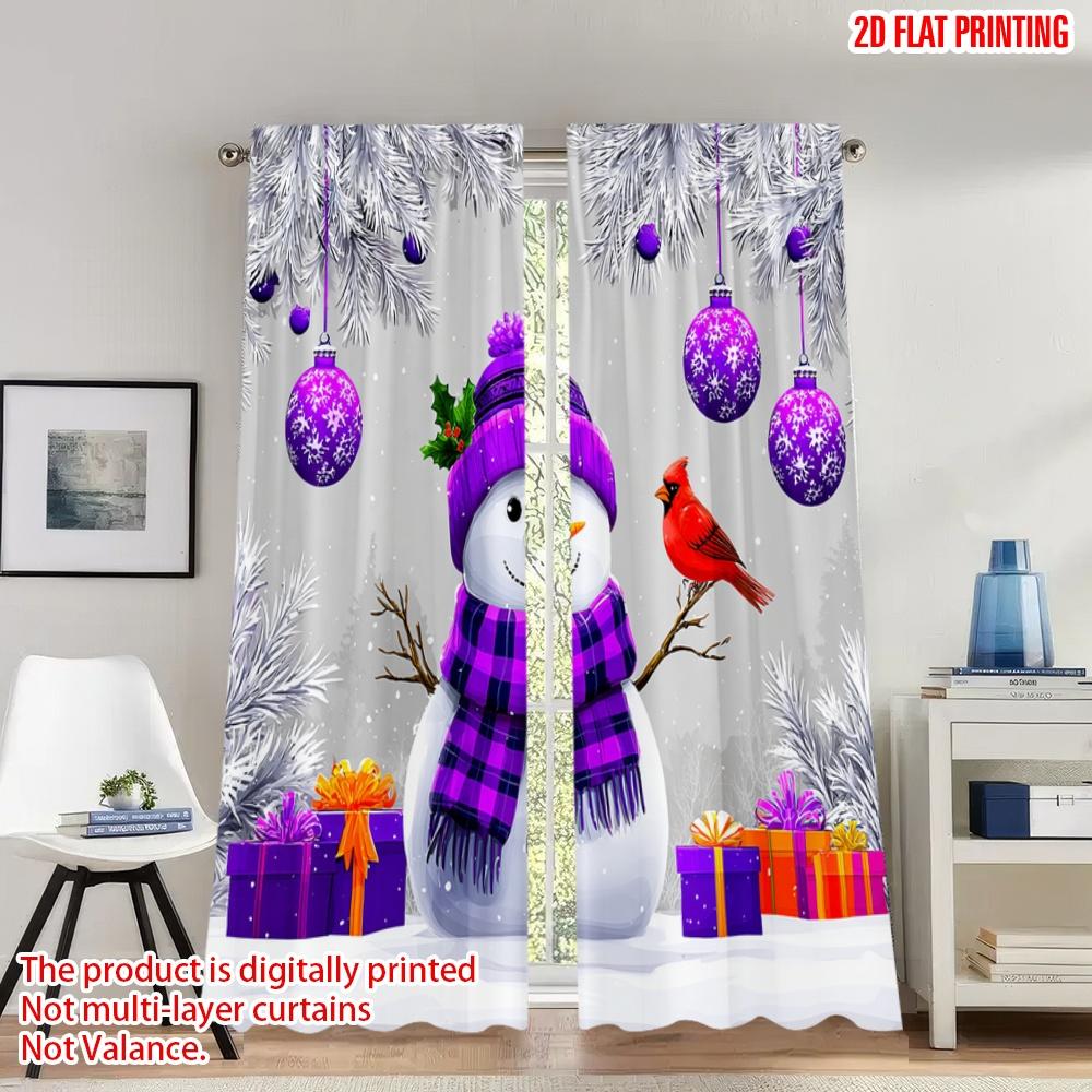 

2pcs 2D flat printing Christmas Hot Curtains Christmas Snowman Winter Holiday Gifts Digital Printed Polyester Drapes Festive 100*130 Grommet Top 1pcs