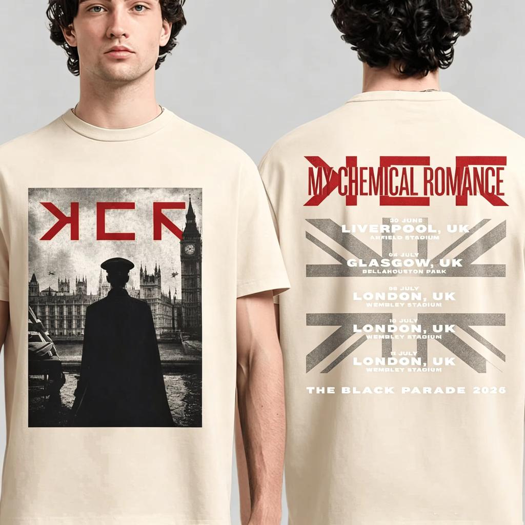 2026 My Chemical Rounisexce The Black Parade Tour Uk Unisexs T Shirt 100cotton Unisexs Unisexs Popular Fashion Fan Casual Tshirt