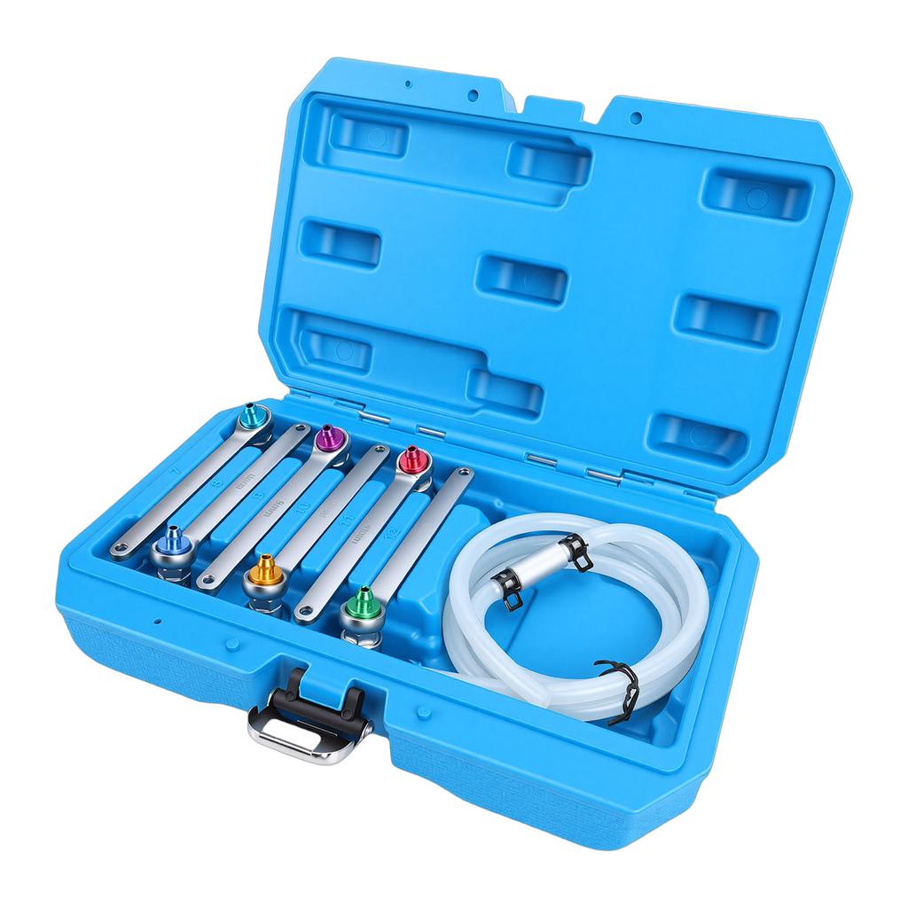 7pcs Brake Bleeder Wrench Set 7 8 9 10 11 12mm Brake Bleeding Wrench Kit with Check Valve Hose for Vehicles