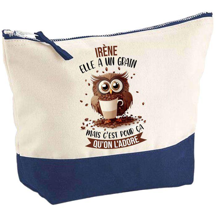 Trousse de maquillage - PLANETEE - Irène Chouette Grain - Grand format - Coton - Personnalisée, Impression HD