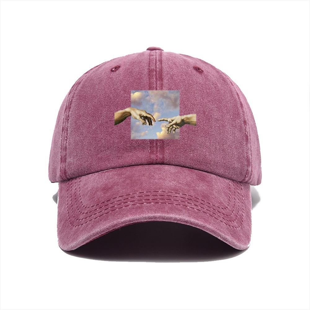 Hand in Hand Oil Painting Retro Baseball Hat Men's and Women's Versatile Curved Eaves Sunscreen Hat