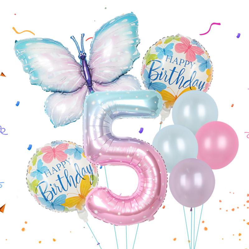 8pcs Butterfly Balloon Set 40inch Gradient Colorful Number 1-9 Foil Balloon Fairy Birthday Party Decoration Baby Shower Supplies