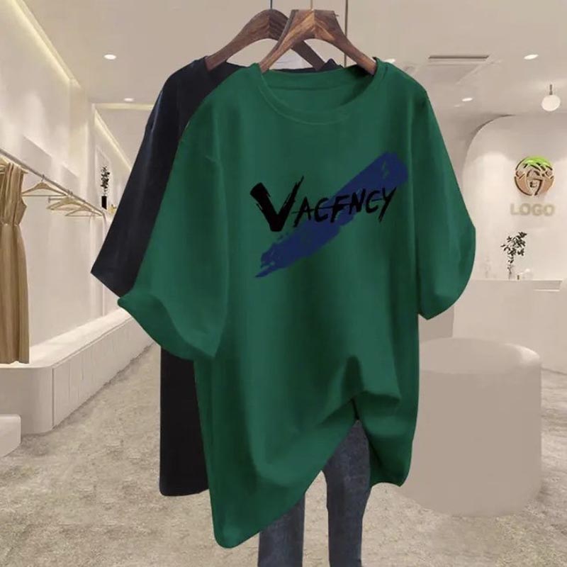 Women's Clothing Chic Hand-Painted Letter Print T-shirt Summer New Casual Loose 100 Cotton Short Sleeve T-shirt Lady Y2k Pullove