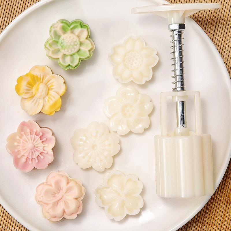Mooncake Mold Household Pressed Flower Snowskin Mooncake Dessert Pastry Baking Model Mung Bean Cake Grinding Tool
