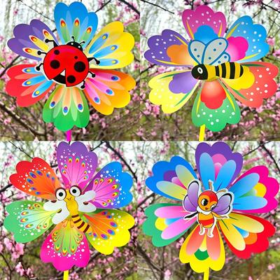 1Pcs Cartoon Flower Shaped Insect Handheld Windmill Home Garden Decoration Wind Spinner Whirligig Yard Decor Outdoor Kid Toy
