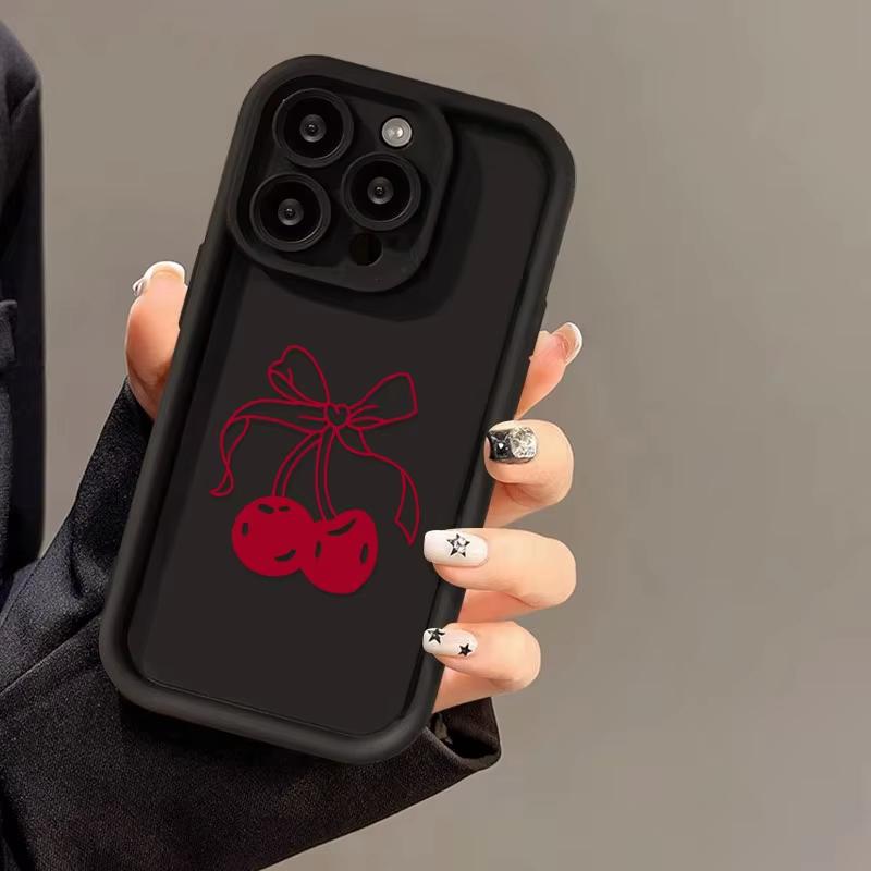 Red Cherry Pattern Soft TPU Phone Case for iPhone 17 Air 16 15 14 Pro Max Plus 13 12 Mini 8 7 X Xs Back Cover