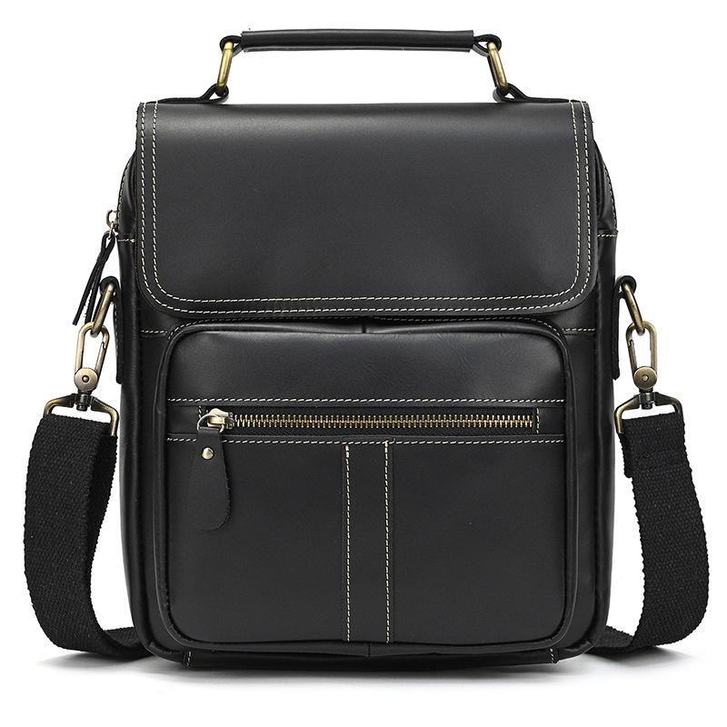 Men'S Genuine Leather Shoulder Bag Crazy Horse Leather Messenger Bag First Layer Cowhide Flip Shoulder Bag Casual Bag