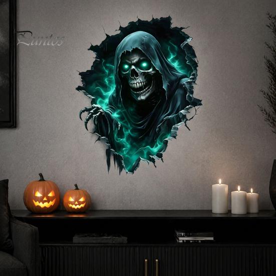 Spooky Wall Stickers Halloween Theme Sticker, Horror Skull Decal, Waterproof Self-adhesive Decor Art, for Home Living Room Bedroom And Party Ornaments